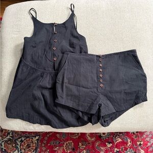 Free People Black Button-Front Tank and Shorts Set